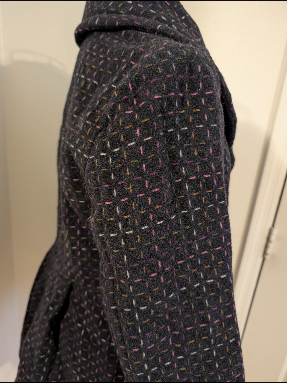 Marc By Marc Jacobs Blue Tweed Peacoat with Multicolor Stitching Size Medium - Picture 6 of 13